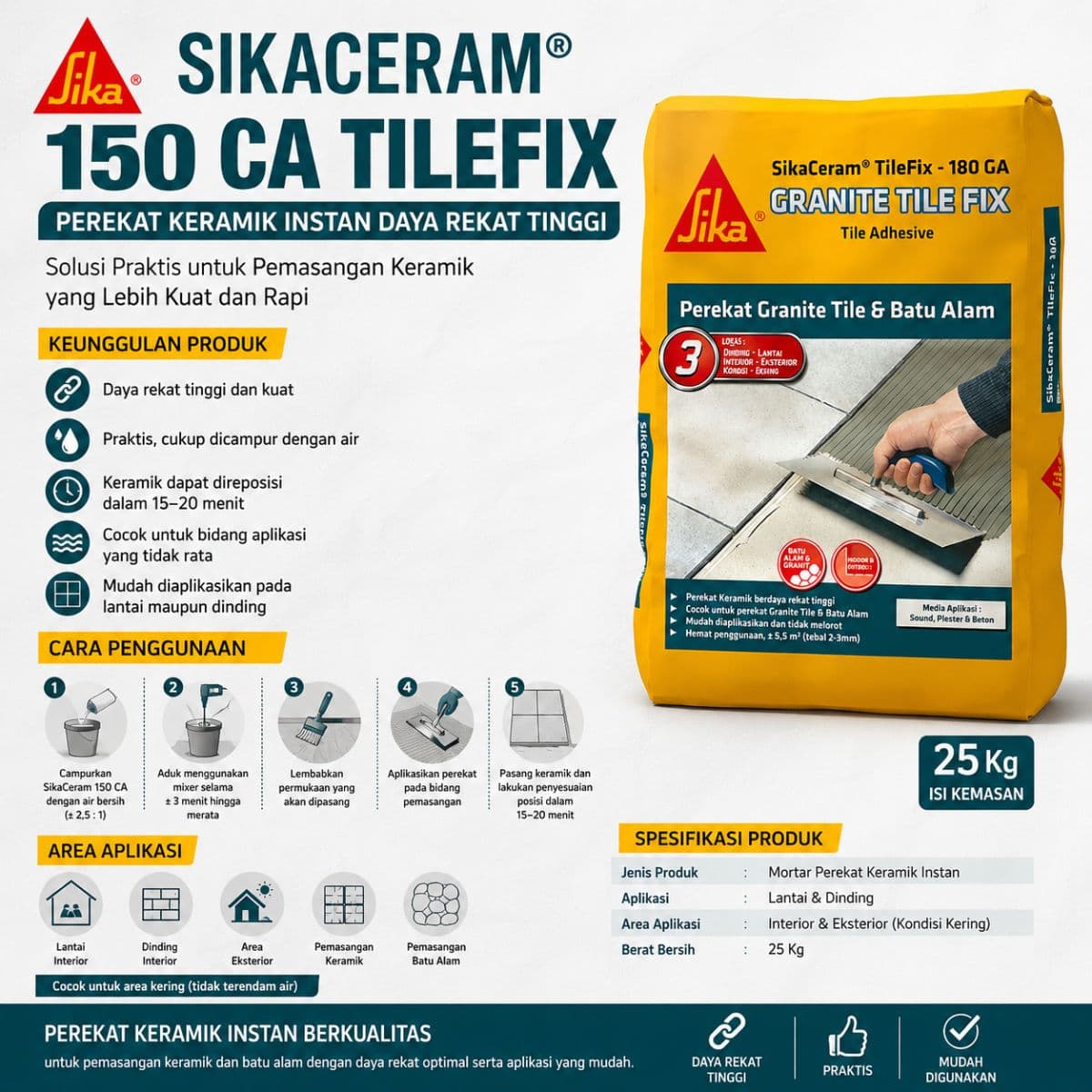 Sika SikaCeram 150 CA TileFix Perekat Keramik 25kg Praktis