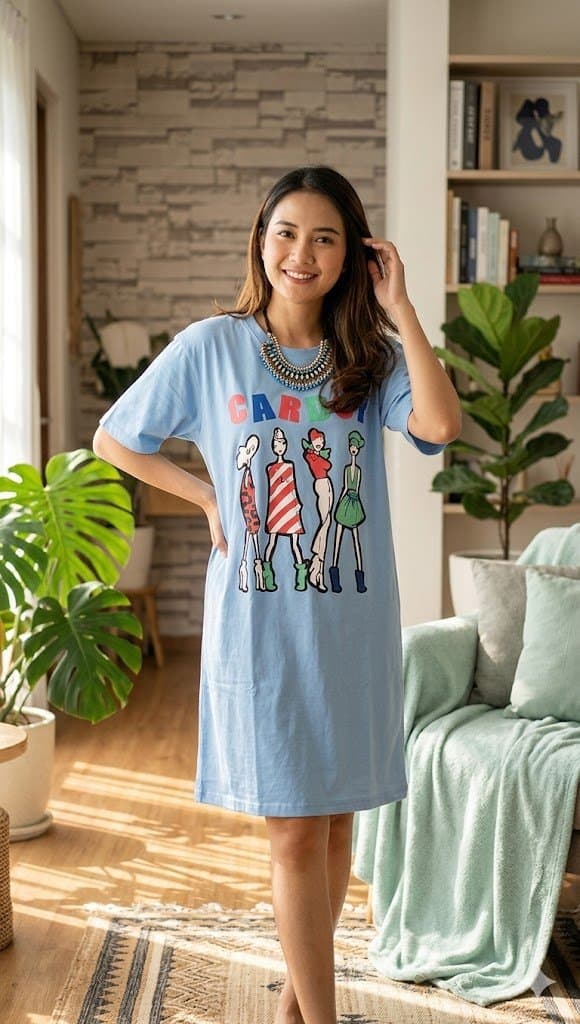 LyeOS-Mini Dress Kasual Biru Chic
