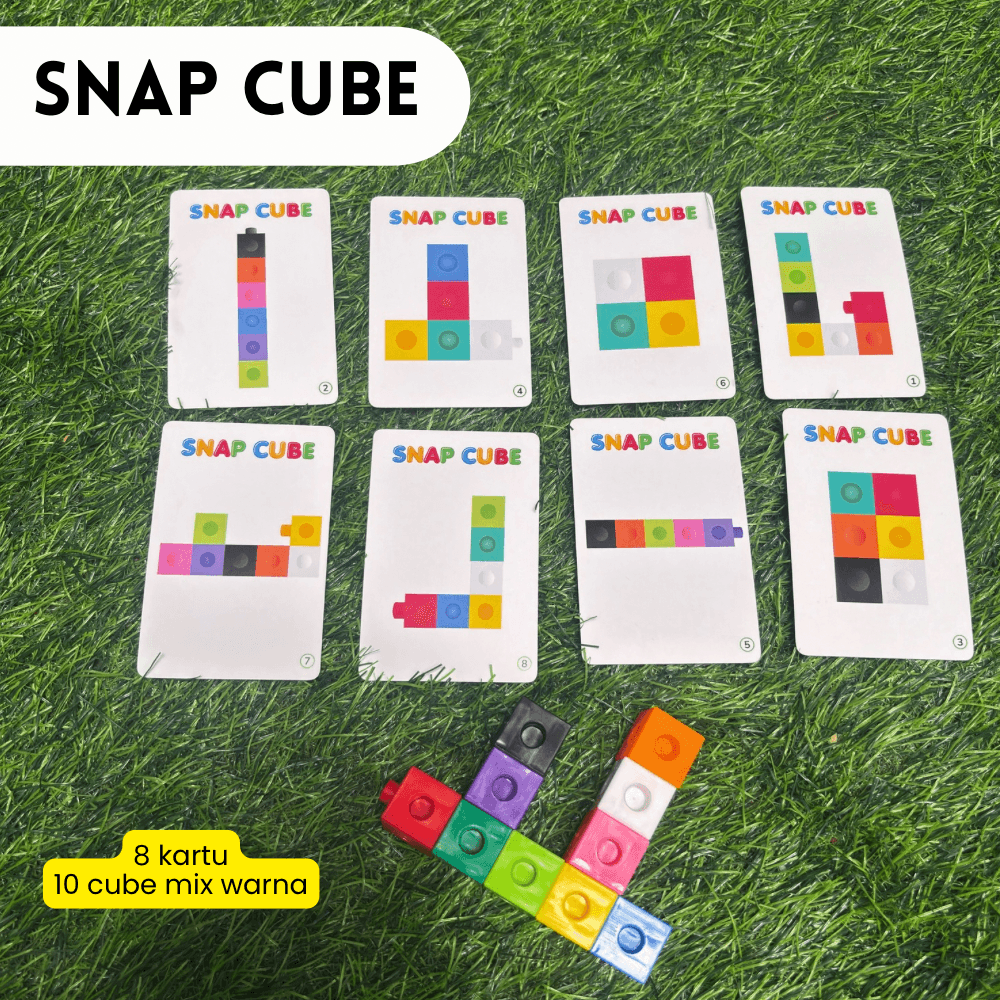Snap Cube Montessori 10 Pcs + 8 Kartu Pola | Mainan Edukasi Susun Kubus Warna Anakmainan