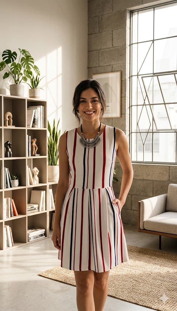 LyeOS-Mini Dress Elegan Motif Line Tanpa Lengan