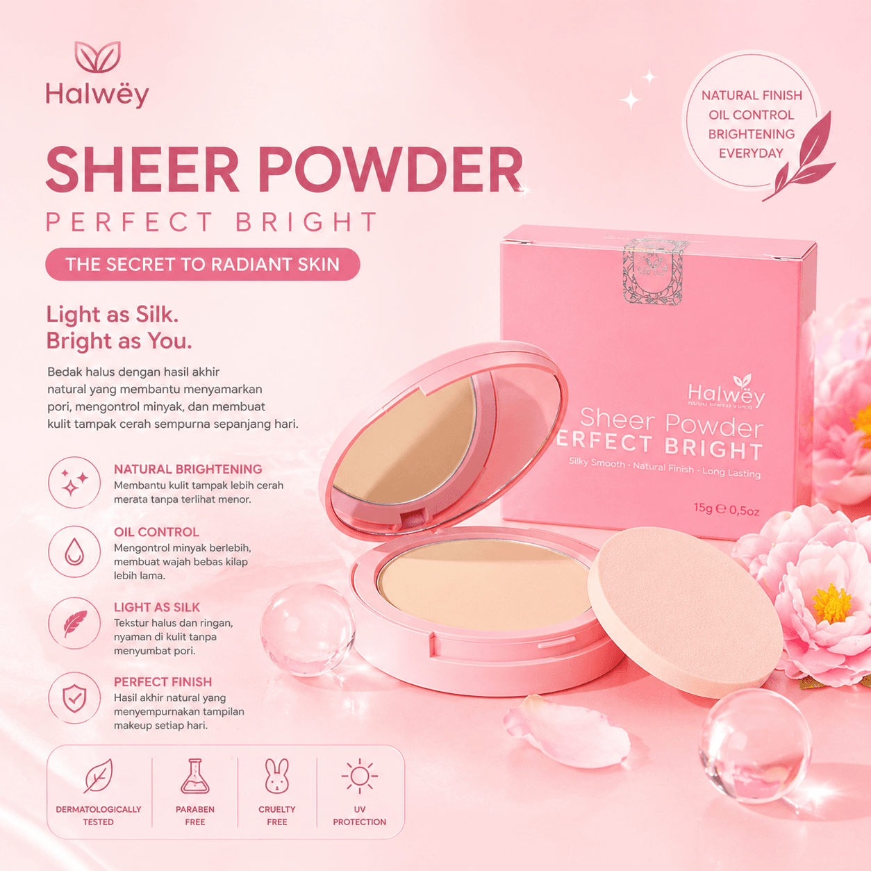 Bedak Padat Halwey Sheer Powder Perfect Bright