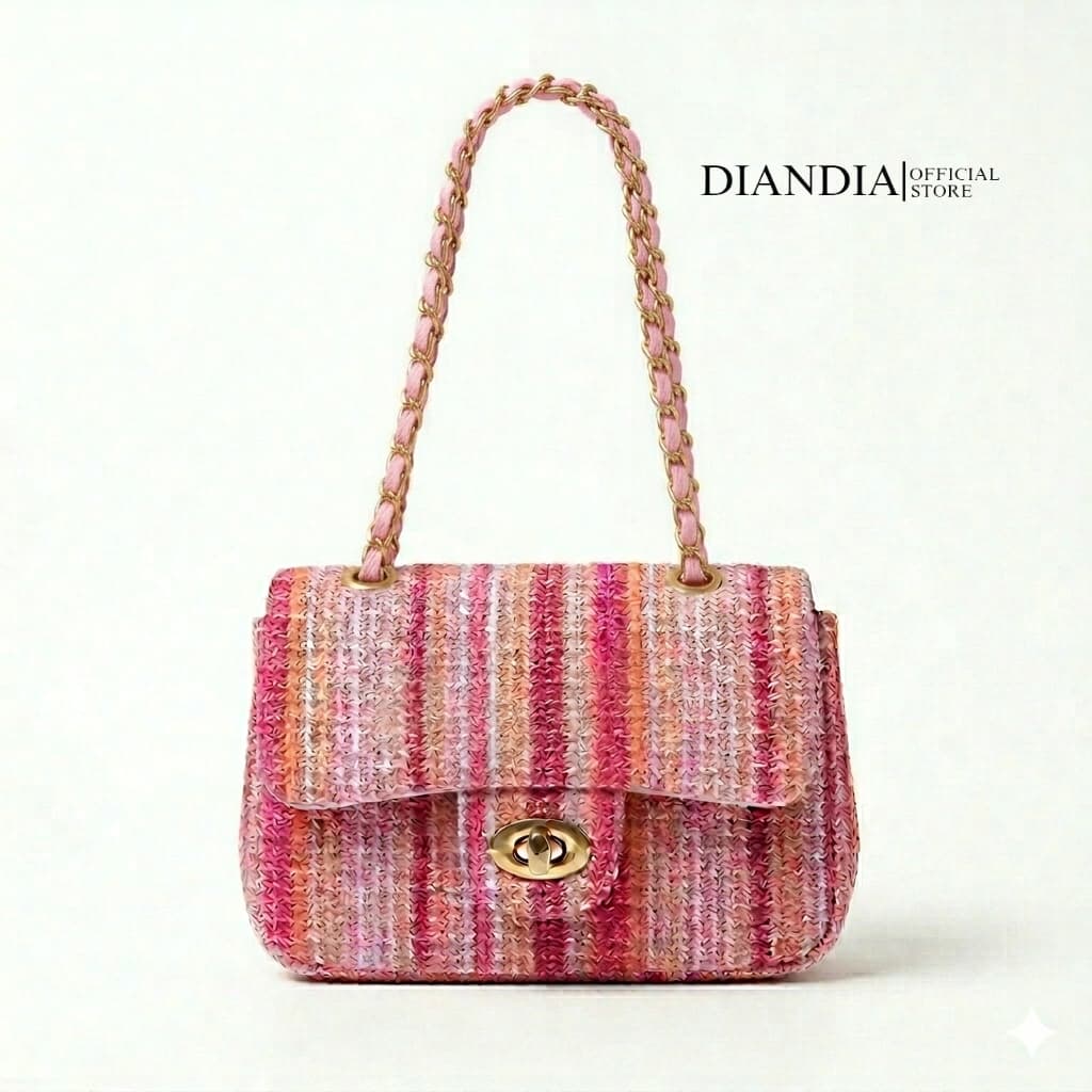 Diandia - Tas Wanita FLORA Shoulder Bag Tas Bahu Wanita Motif Salur Gaya Korea Modis Desain Niche Trendy