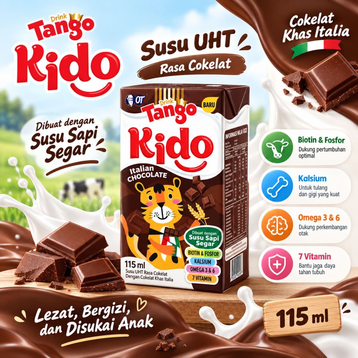 Tango Kido UHT Cokelat 115ml - Praktis untuk Anak