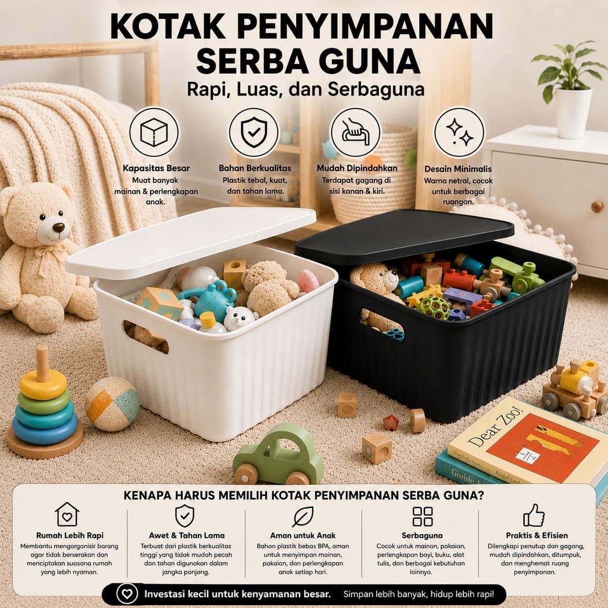 Kotak Penyimpanan Serbaguna Dengan Tutup Storage Box Multifungsi Kontainer Organizer