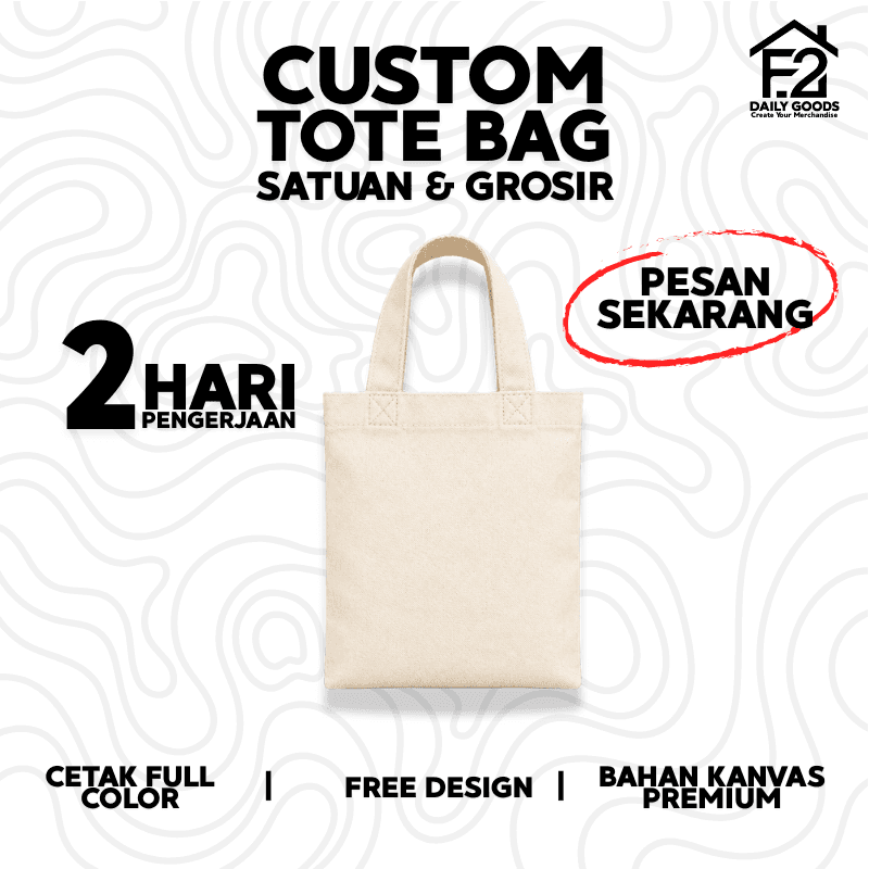 Totebag Custom Nama Gambar Foto / Tas Tote Bag Canvas 20 x 15 Souvenir Seminar Birthday Event Murah (Grosir atau Eceran)