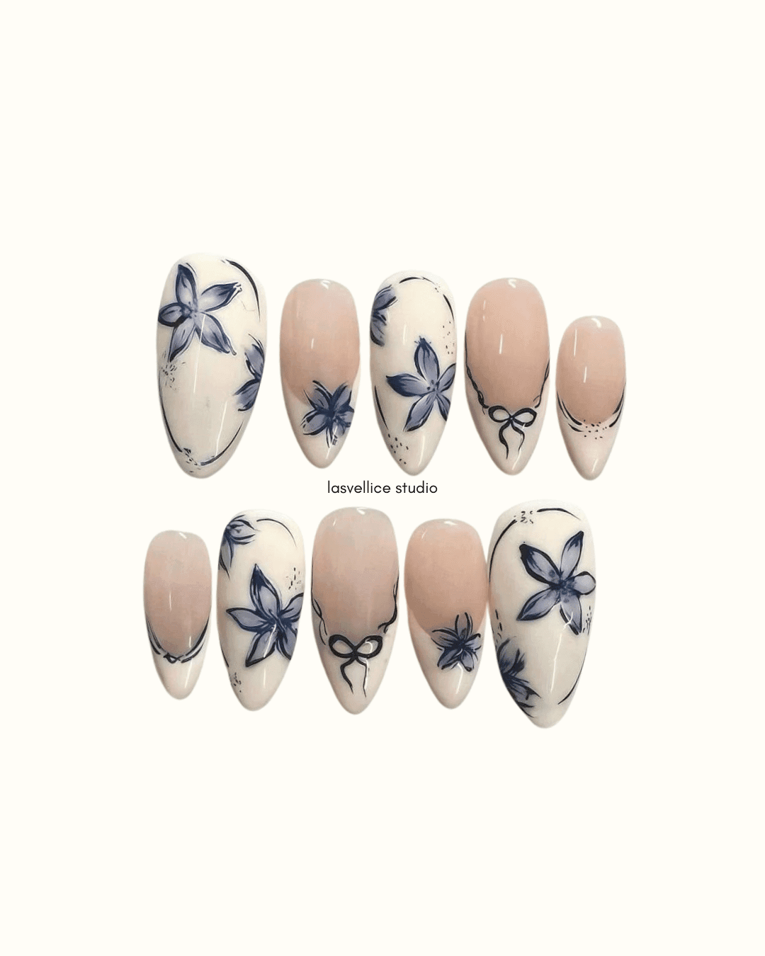 Press On Nails | Vintage Blue Bloom | Lasvellice Studiokuku