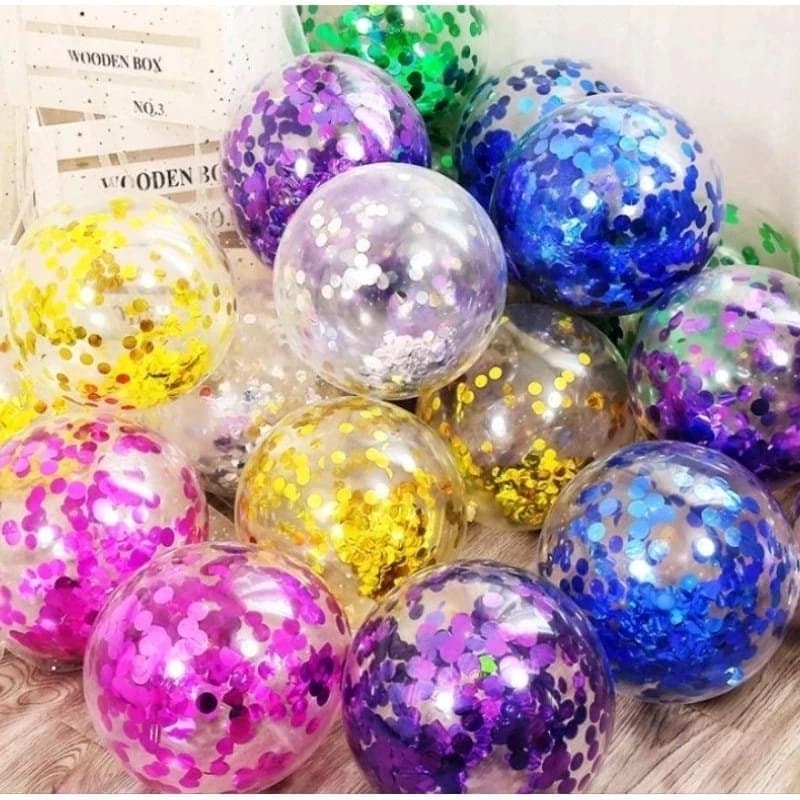 Balon Confetti 12 inc/Balon isi gliter/Balon latek transparan/balon ulang tahun