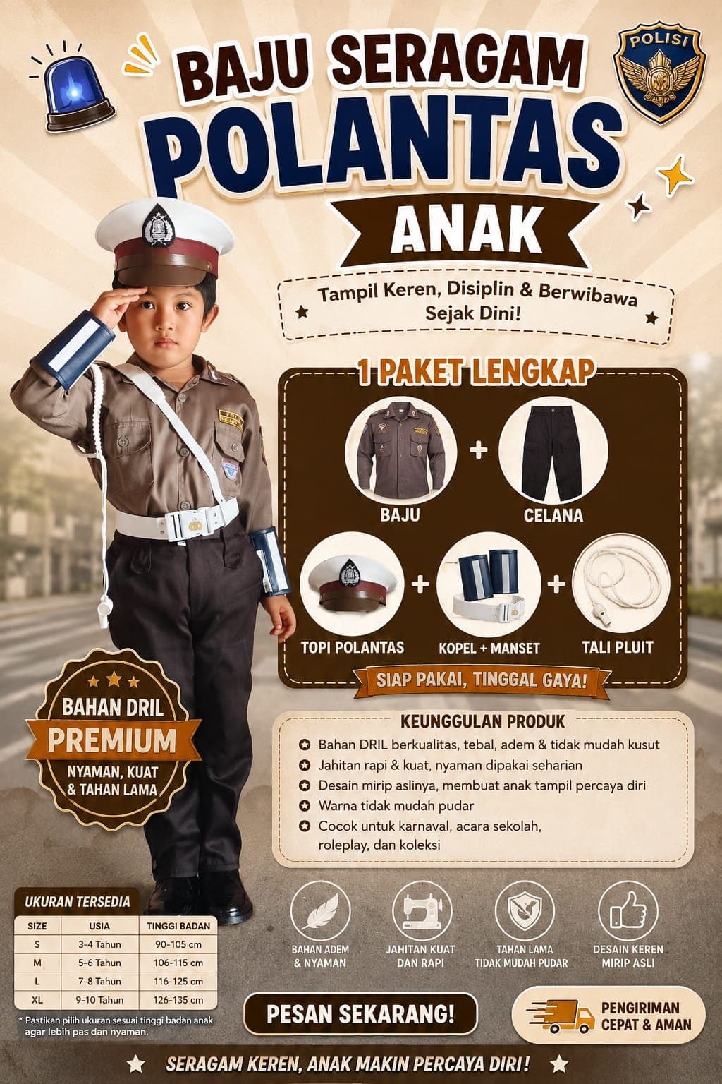 Seragam Polisi Anak Lengkap Aksesoris Menginspirasi