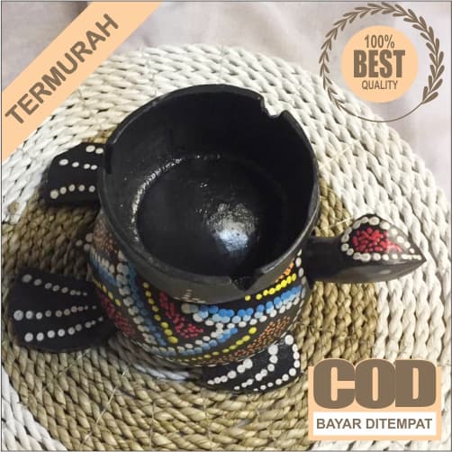 Asbak Rokok Kura-Kura Tempurung Kelapa Handmade Motif Titik Dekoratif