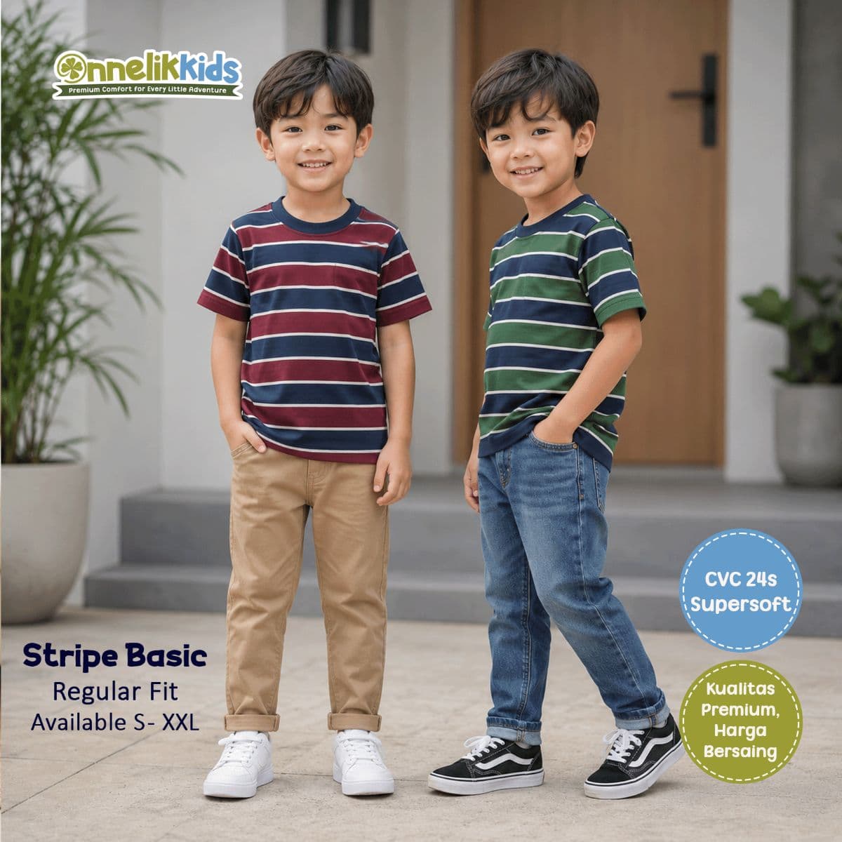 ONNELIKKIDS Kaos Salur Anak Laki-laki Perempuan Regular Fit 1-12 Tahun Premium CVC 24s Supersoft