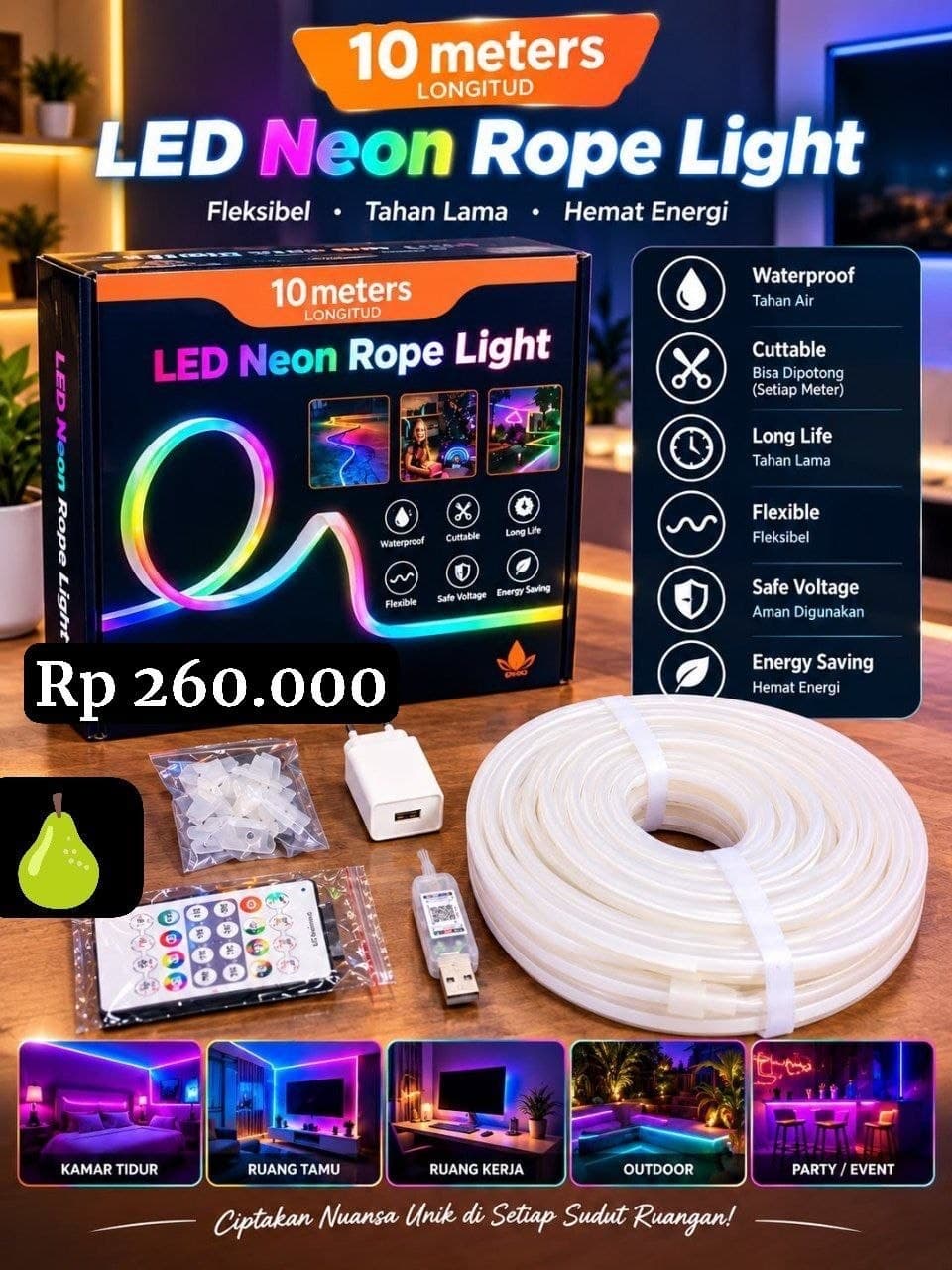 Neon Flex Rainbow - Lampu Selang 10 Meter RGB