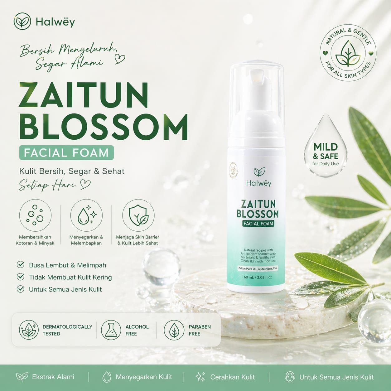 Facial Foam Zaitun Blossom Halwey