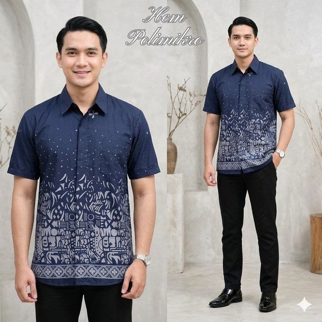 Kemeja Batik Polimikro Lengan Pendek