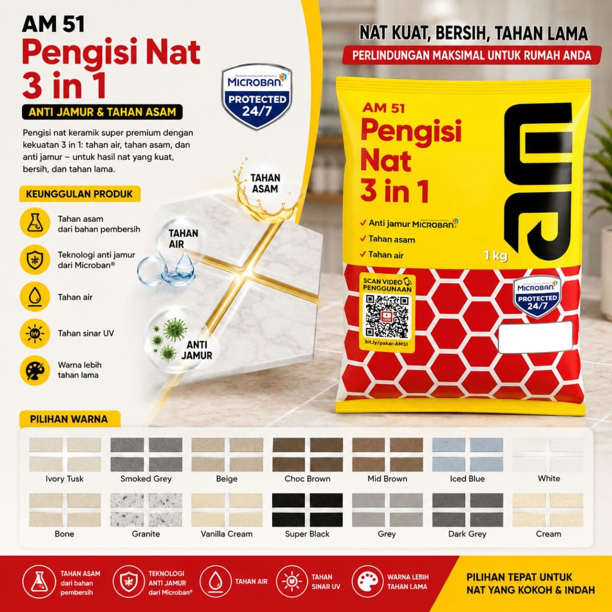 Nat Keramik AM 51 Anti Jamur - Pengisi Nat Super Premium