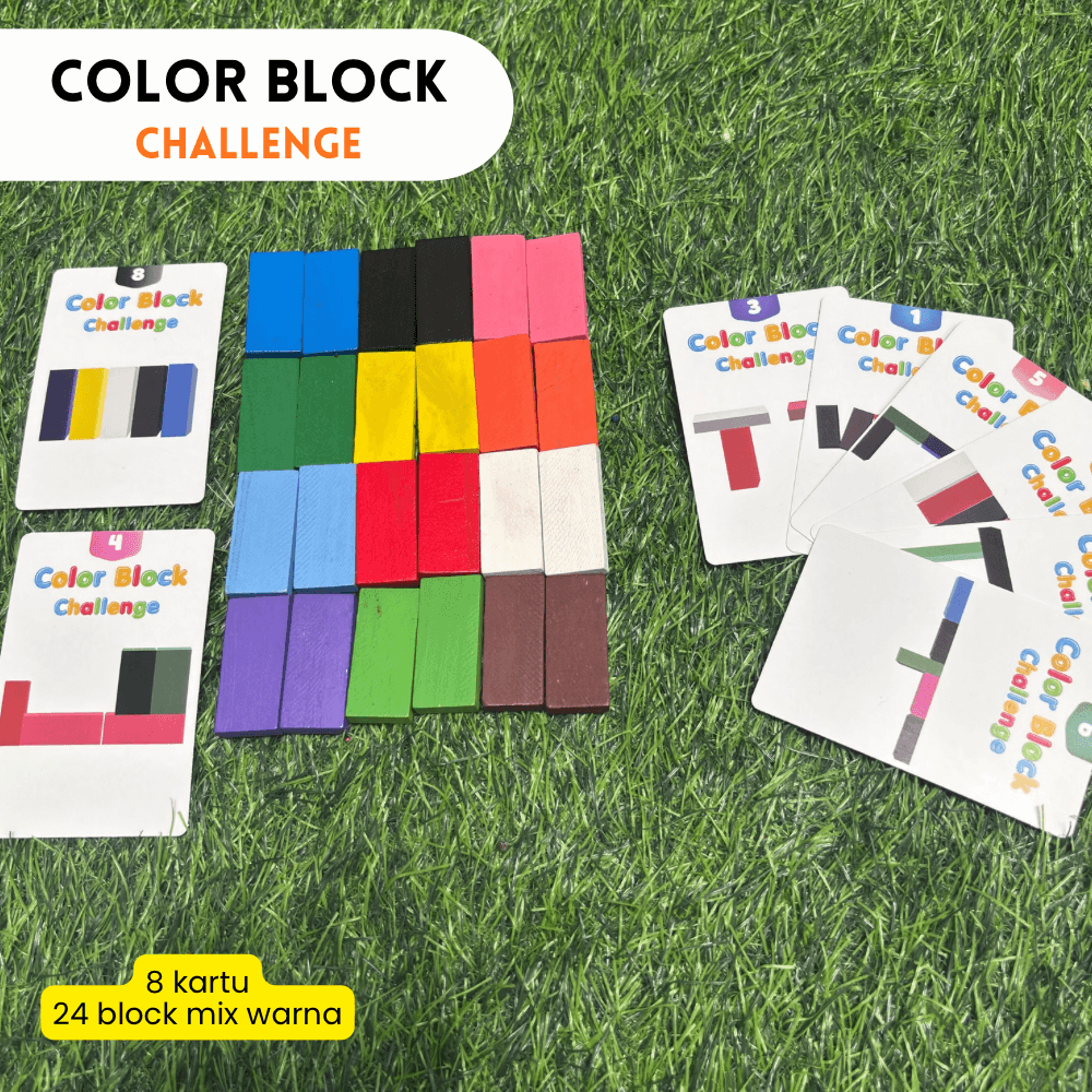 Color Block Challenge 24 Blok + 8 Kartu Tantangan | Mainan Edukasi Susun Balok mainan
