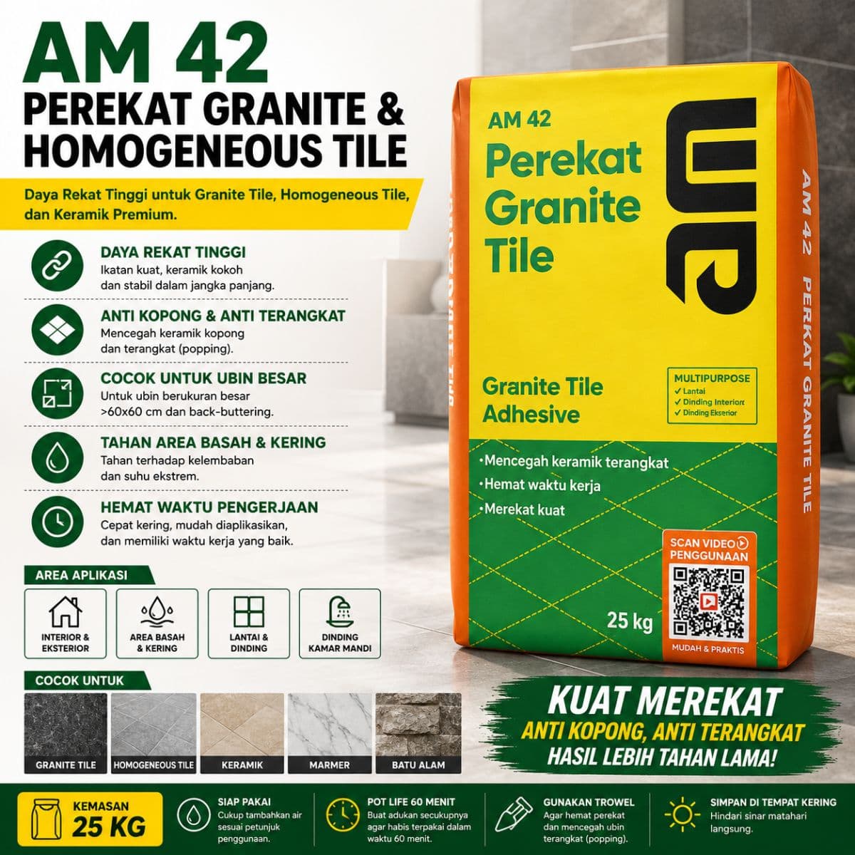 AM 87 Premium White Skimcoat 20kg - Acian Halus Berkualitas