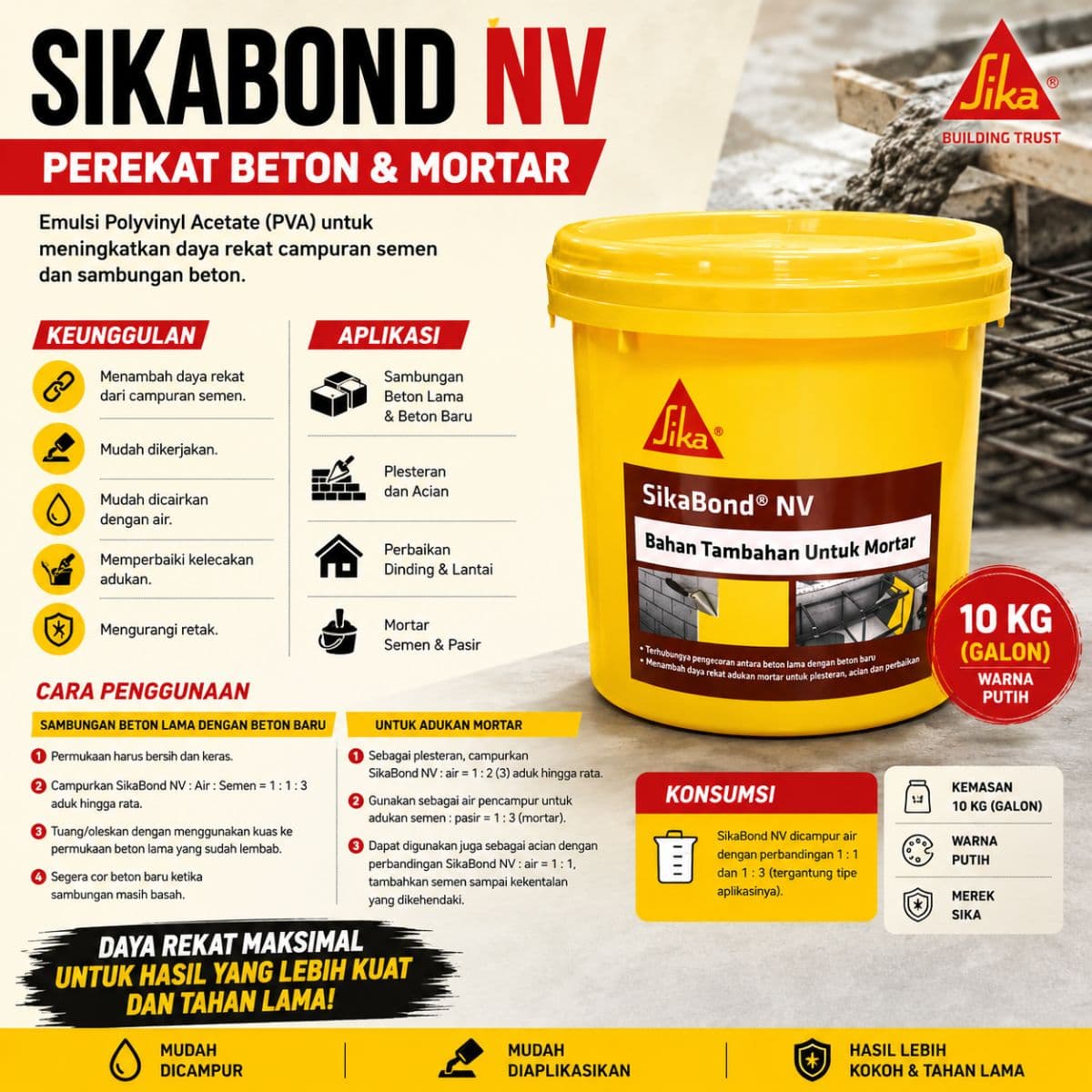 SikaBond NV 10KG: Perekat Beton Terbaik untuk Mortar
